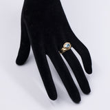Anello vintage in oro giallo 18k con topazio azzurro, anni '70/'80