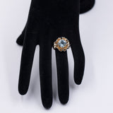 Anello vintage in oro giallo 18k con acqumarina di circa 4ct, anni '50