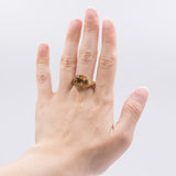 Anello da cocktail vintage in oro giallo 14K con quarzo fumé, anni '70
