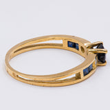 Anello vintage in oro giallo 18k con zaffiri e diamanti (0.10ct), anni '70