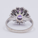Anello vintage in oro bianco 14K con ametista (3ct ca.) e diamanti (0.12ctw ca.), anni '70