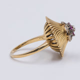 Anello vintage in oro giallo 18k con rubini e diamanti , anni 40/50