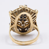 Anello vintage in oro giallo 18K con zaffiri e diamanti taglio rosetta, anni '60