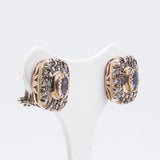 Orecchini vintage in oro 14k con zaffiro centrale e diamanti taglio rosetta