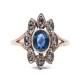 Anello antico in oro 12k con zaffiro centrale e rosette, primi del'900