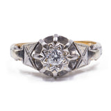 Anello vintage in oro 18kt e platino con diamante centrale di 0.15ct, anni 40