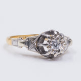 Anello vintage in oro 18kt e platino con diamante centrale di 0.15ct, anni 40