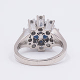 Anello vintage in oro bianco 18k con zaffiri (1ct) e diamanti (0.40ct), anni '70