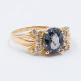 Anello vintage in oro 14K con spinello e diamanti, anni ‘60