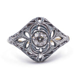 Anello Art Nouveau in oro 14K e argento con diamante taglio vecchio (0.50ct ca.), anni '20