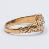 Anello da uomo antico in oro 18k con zaffiro centrale e diamanti laterali, primi del '900