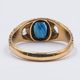 Anello da uomo antico in oro 18k con zaffiro centrale e diamanti laterali, primi del '900