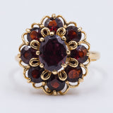 Bague vintage en or 18 carats avec grenats, 1950