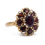 Bague vintage en or 18 carats avec grenats, 1950