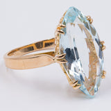 Anello vintage in oro giallo 18k con acquamarina (4ct) taglio navette, anni '70
