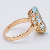 Anello vintage in oro giallo 18k con acquamarina (4ct) taglio navette, anni '70