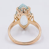 Anello vintage in oro giallo 18k con acquamarina (4ct) taglio navette, anni '70