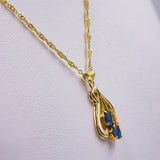 Collana vintage in oro 14k con pendente con zaffiri e diamanti, anni '70/'80