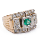 Anello vintage in oro giallo 18k con tormalina verde e diamanti (0.80ct), anni '50