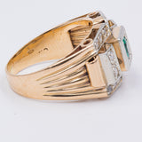 Anello vintage in oro giallo 18k con tormalina verde e diamanti (0.80ct), anni '50