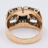 Anello vintage in oro giallo 18k con tormalina verde e diamanti (0.80ct), anni '50