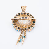 Spilla ciondolo vintage in oro 14k con turchesi , anni 50