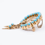 Spilla ciondolo vintage in oro 14k con turchesi , anni 50
