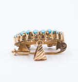 Spilla ciondolo vintage in oro 14k con turchesi , anni 50