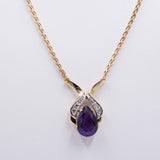 Collana vintage in oro giallo 14k con ametista e diamanti, anni 70