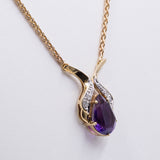 Collana vintage in oro giallo 14k con ametista e diamanti, anni 70