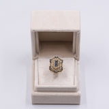 Anello vintage in oro giallo 18K con zaffiri e diamanti taglio rosetta, anni '60