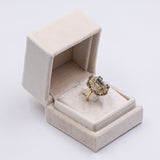 Anello vintage in oro giallo 18K con zaffiri e diamanti taglio rosetta, anni '60