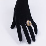 Anello vintage in oro giallo 18K con zaffiri e diamanti taglio rosetta, anni '60