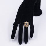 Anello vintage in oro giallo 18K con zaffiri e diamanti taglio rosetta, anni '60