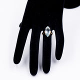 Anello vintage in oro giallo 18k con acquamarina (4ct) taglio navette, anni '70