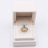 Anello vintage in oro giallo 18k con tormalina verde e diamanti (0.80ct), anni '50