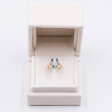 Anello vintage in oro giallo 18k con acquamarina (4ct) taglio navette, anni '70