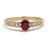 Anello vintage in oro giallo 14k con rubino (0.20ct) e diamanti (0.15ct), anni '70
