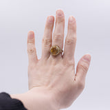 Anello vintage in oro giallo 8k con quarzo citrino, anni '50