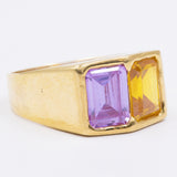 Anello vintage in oro giallo 18K con tormalina gialla e viola, anni '60