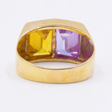 Anello vintage in oro giallo 18K con tormalina gialla e viola, anni '60