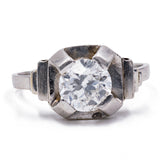 Anello solitario Art Decò in oro bianco 18k con diamante da 1.25ct, anni '30