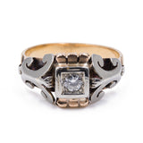 Vintage two-tone 18k gold ring with central diamond (0.15 ct), 1940s