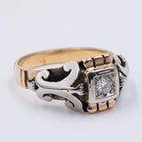 Vintage two-tone 18k gold ring with central diamond (0.15 ct), 1940s