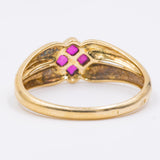 Anello vintage in oro 18k con rubini taglio carrè, anni '70