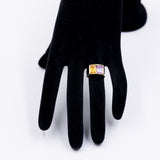 Anello vintage in oro giallo 18K con tormalina gialla e viola, anni '60