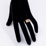 Anello vintage in oro giallo 18K con tormalina gialla e viola, anni '60