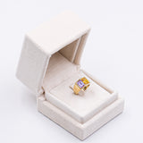 Anello vintage in oro giallo 18K con tormalina gialla e viola, anni '60
