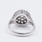 Anello in oro bianco 18k a toppa con diamanti taglio rosetta, anni 40