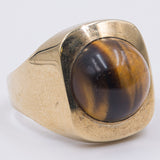 Anello vintage in oro giallo 8k con occhio di tigre, anni '70